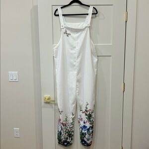 NWOT Floral Embroidered White Jumpsuit